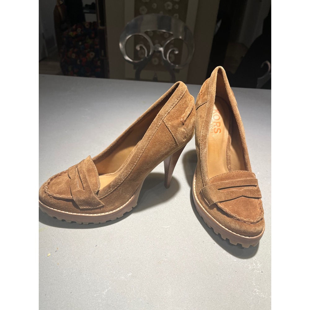 KORS Michael Kors Womens Brown Suede Penny Loafer Lug Sole Platform Pumps 10M